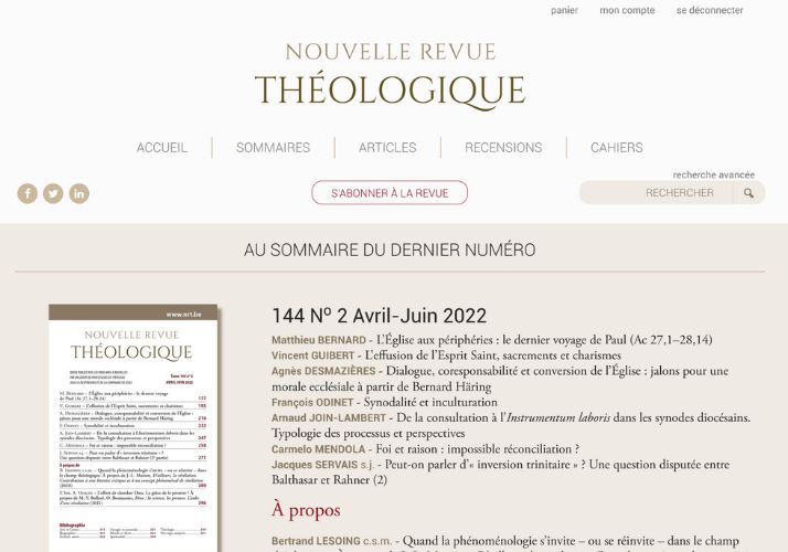 La Nouvelle Revue théologique, une vieille dame toujours nouvelle